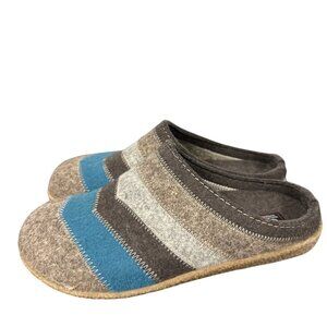 Halflinger Gray Blue Stripe Chevron Open Heel Slipper Shoes Wool Size 38 Womens